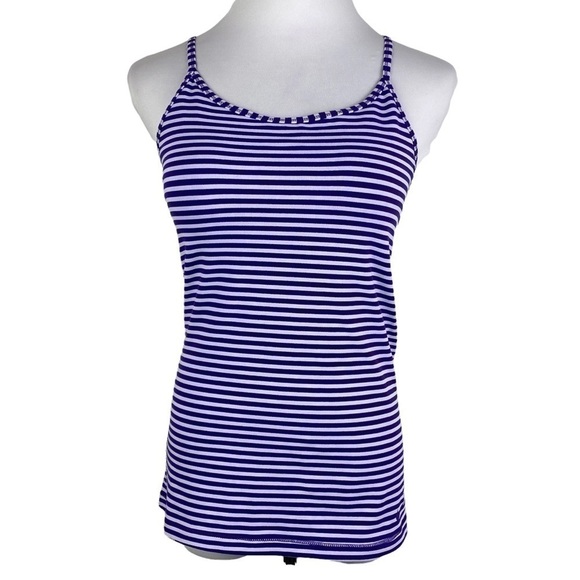 Nike‎ Dri-Fit Slim Fit Purple Striped Built-In Bra Athletic Tank Top Women's Med - Picture 1 of 12